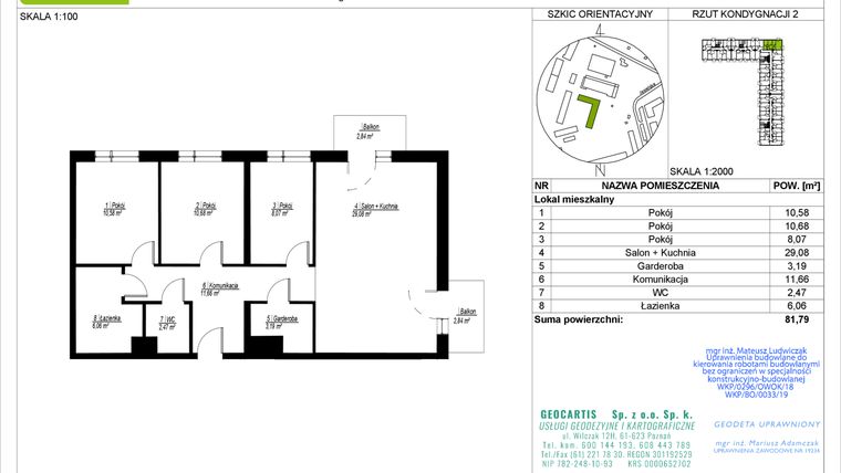 Rzut - Mieszkanie na sprzedaż 4 pokoje o powierzchni 81,79 m² - numer C57 w Jasielska 8C