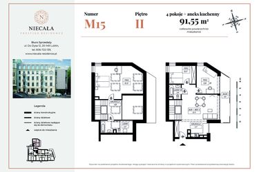 Rzut - Mieszkanie na sprzedaż 4 pokoje o powierzchni 91,55 m² - numer 15 w Niecała Prestige Residence