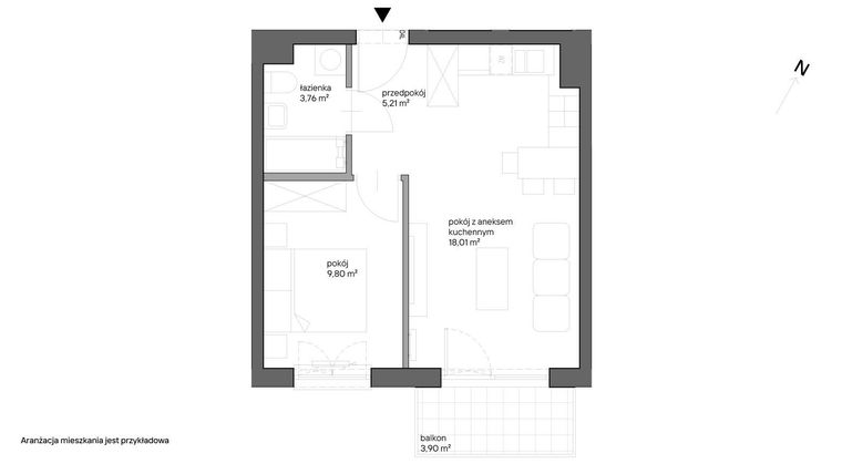 Rzut - Mieszkanie na sprzedaż 2 pokoje o powierzchni 36,78 m² - numer A.022 w Słoneczne Miasteczko - etap XV