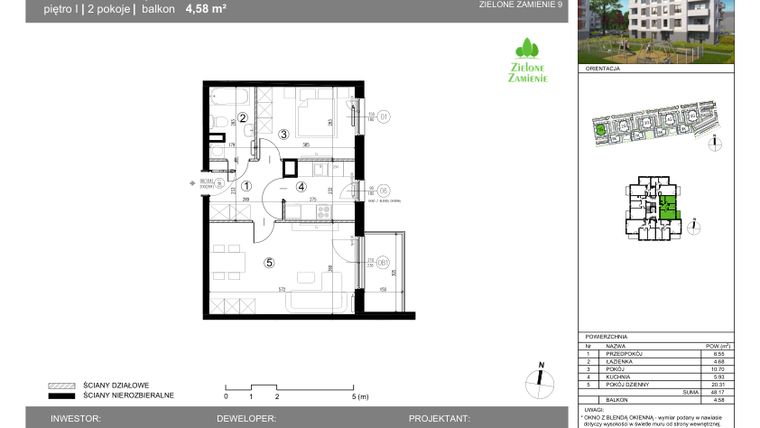 Rzut - Mieszkanie na sprzedaż 2 pokoje o powierzchni 48,17 m² - numer 1G.10.10 w Zielone Zamienie IX
