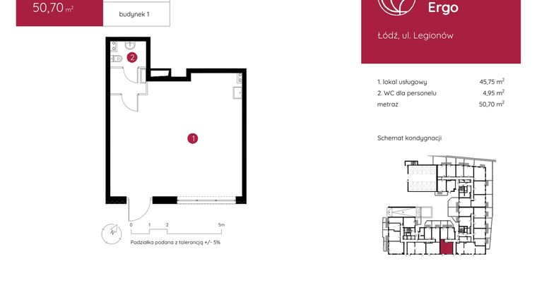 Rzut - Lokal użytkowy na sprzedaż 1 pokój o powierzchni 50,7 m² - numer 1.B.0.LU.01 w Murapol Ergo