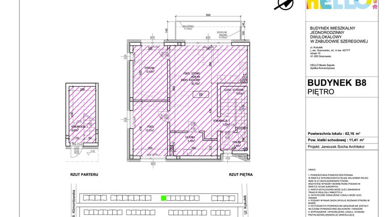 Rzut - Mieszkanie na sprzedaż 3 pokoje o powierzchni 62,16 m² - numer B8.2 w HELLO! KUKUŁKI bud. B