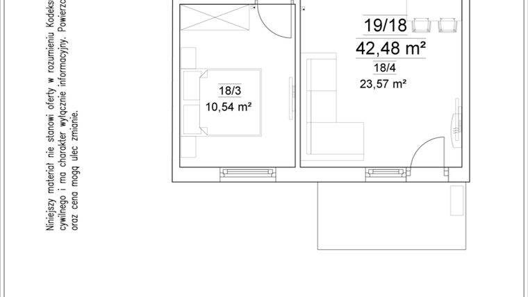 Rzut - Mieszkanie na sprzedaż 2 pokoje o powierzchni 42,48 m² - numer 19/18 w Osiedle Versus etap II