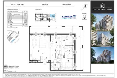 Rzut - Mieszkanie na sprzedaż 4 pokoje o powierzchni 92,8 m² - numer 91 w Dzielnica Kielczanka etap II