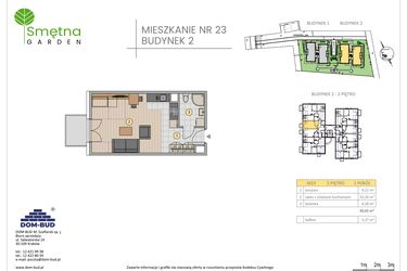 Rzut - Mieszkanie na sprzedaż 1 pokój o powierzchni 30,65 m² - numer 23 w Smętna Garden
