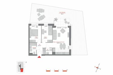 Rzut - Mieszkanie na sprzedaż 3 pokoje o powierzchni 63,25 m² - numer A2.0.1 w Atrium Oliva