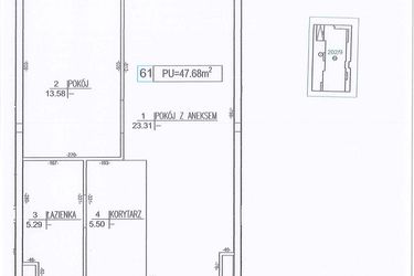 Rzut - Mieszkanie na sprzedaż 2 pokoje o powierzchni 47,68 m² - numer M61 w Nowe Sady 85