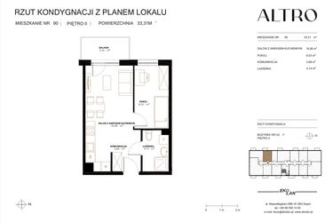 Rzut - Mieszkanie na sprzedaż 2 pokoje o powierzchni 33,31 m² - numer A2.1.90 w Altro A2/1