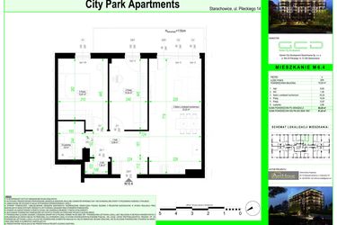 Rzut - Mieszkanie na sprzedaż 3 pokoje o powierzchni 60,2 m² - numer 6.4. w City Park Apartments
