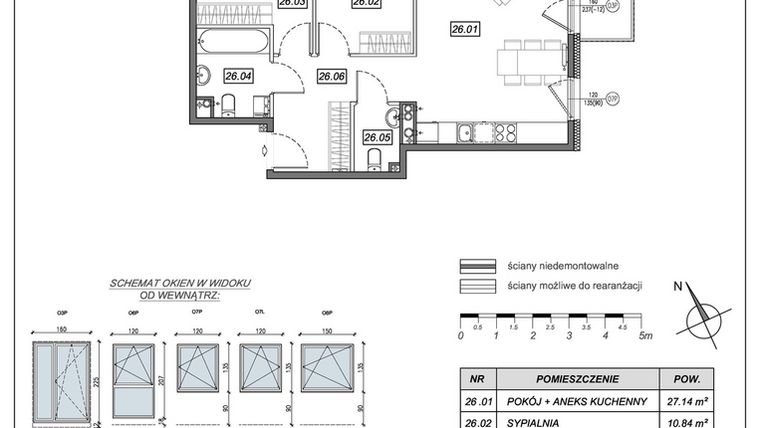Rzut - Mieszkanie na sprzedaż 3 pokoje o powierzchni 65,08 m² - numer 5.A.26 w Nowe Południe bud. 5