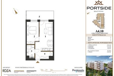 Rzut - Mieszkanie na sprzedaż 2 pokoje o powierzchni 39,48 m² - numer A4.10 w Portside Bałtycka