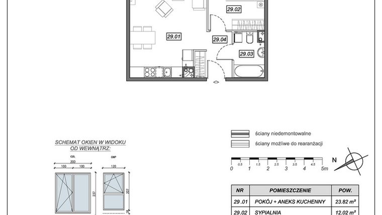 Rzut - Mieszkanie na sprzedaż 2 pokoje o powierzchni 44,26 m² - numer 9.A.29 w Nowe Południe bud. 9