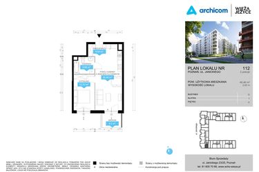 Rzut - Mieszkanie na sprzedaż 2 pokoje o powierzchni 49,46 m² - numer CDEF.112 w Wieża Jeżyce etap II
