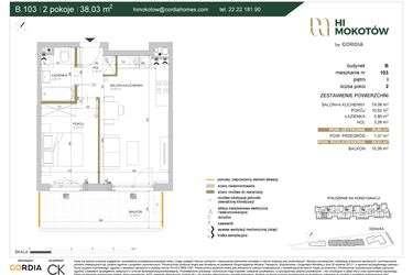Rzut - Mieszkanie na sprzedaż 2 pokoje o powierzchni 36,66 m² - numer A1.B.103 w Hi Mokotów
