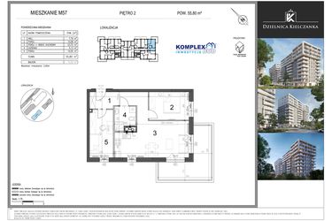 Rzut - Mieszkanie na sprzedaż 3 pokoje o powierzchni 55,8 m² - numer 57 w Dzielnica Kielczanka etap II