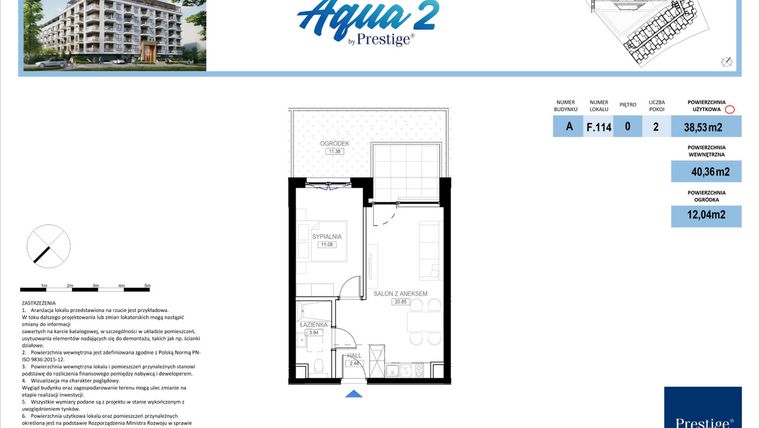 Rzut - Mieszkanie na sprzedaż 2 pokoje o powierzchni 38,53 m² - numer F.114 w Bel Mare (Międzyzdroje)