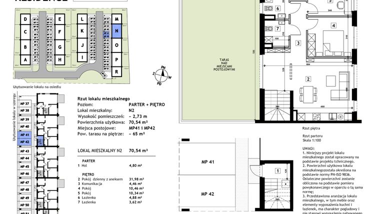 Rzut - Mieszkanie na sprzedaż 3 pokoje o powierzchni 70,54 m² - numer N2 w Złotno Residence