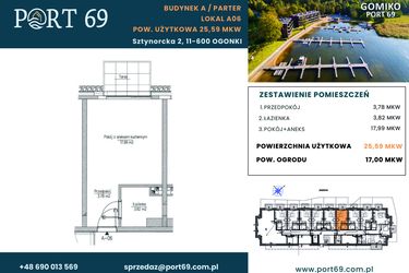 Rzut - Mieszkanie na sprzedaż 1 pokój o powierzchni 25,59 m² - numer A-06 w Port 69
