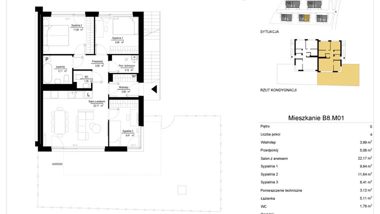Rzut - Mieszkanie na sprzedaż 4 pokoje o powierzchni 71,23 m² - numer 8.1 w River Park