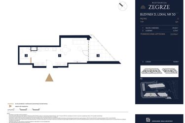 Rzut - Mieszkanie na sprzedaż 1 pokój o powierzchni 33,99 m² - numer D50 w Rezydencja Zegrze etap III
