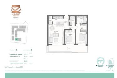 Rzut - Mieszkanie na sprzedaż 2 pokoje o powierzchni 89,51 m² - numer 5B w Jade Tower - Cordia