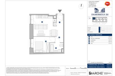 Rzut - Mieszkanie na sprzedaż 2 pokoje o powierzchni 35,95 m² - numer A.2 w Osobowicka 114