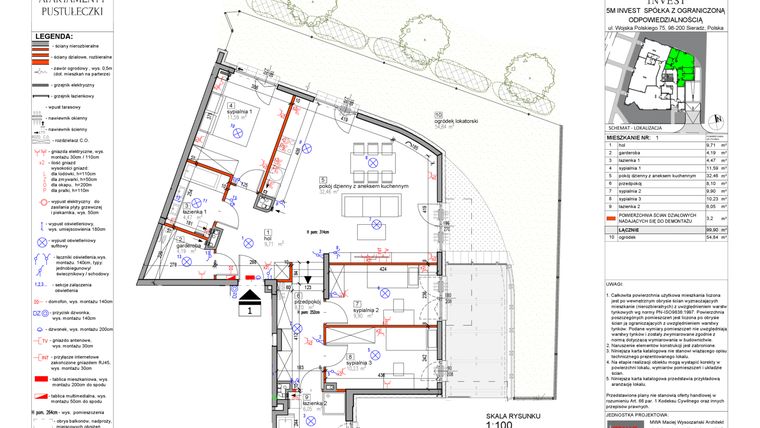 Rzut - Mieszkanie na sprzedaż 4 pokoje o powierzchni 96,7 m² - numer 1 w Apartamenty Pustułeczki