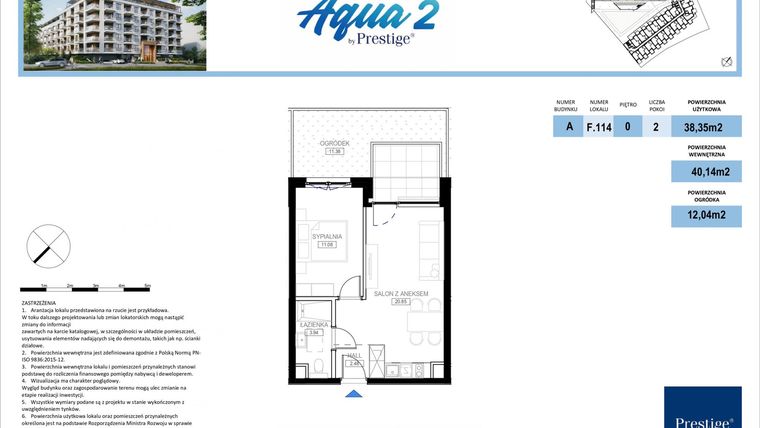Rzut - Mieszkanie na sprzedaż 2 pokoje o powierzchni 40,36 m² - numer F.114 w Bel Mare (Międzyzdroje)