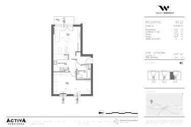 Rzut - Mieszkanie na sprzedaż 2 pokoje o powierzchni 52,47 m² - numer B1.22 w Tarasy Wierzycy