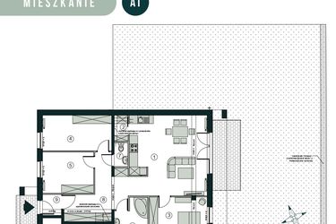 Rzut - Mieszkanie na sprzedaż 4 pokoje o powierzchni 95,21 m² - numer A1 w Aleja Wiśniowa Pogórze