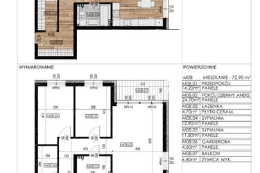 Rzut - Mieszkanie na sprzedaż 3 pokoje o powierzchni 71,92 m² - numer F8 w Osiedle Sosnowa