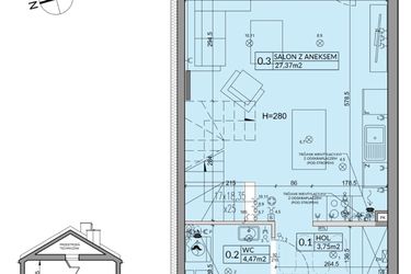 Rzut - Dom na sprzedaż 3 pokoje o powierzchni 72,53 m² - numer 97B w Nova Magdalenka 7 etap VII-VIII