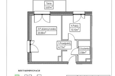 Rzut - Mieszkanie na sprzedaż 2 pokoje o powierzchni 39,11 m² - numer 3 w Działkowa 68