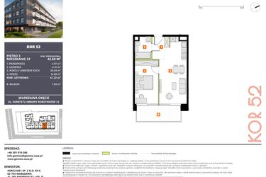 Rzut - Mieszkanie na sprzedaż 2 pokoje o powierzchni 41,22 m² - numer M33 w KOR 52