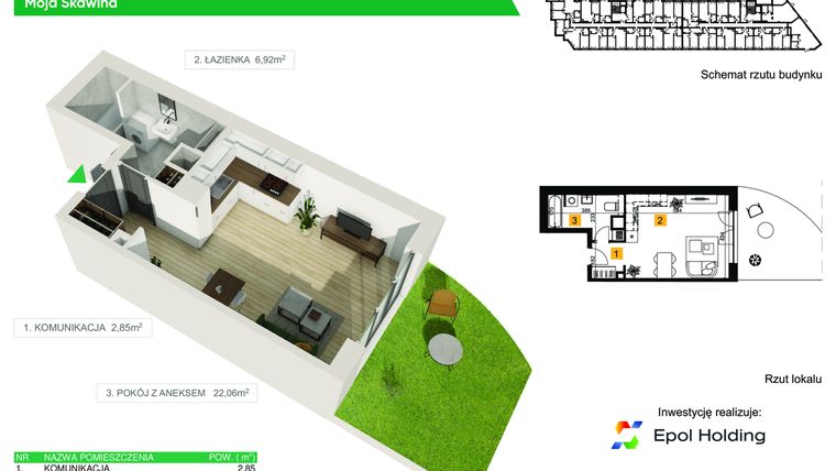 Rzut - Mieszkanie na sprzedaż 1 pokój o powierzchni 31,83 m² - numer M148 w Moja Skawina