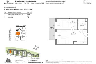 Rzut - Mieszkanie na sprzedaż 2 pokoje o powierzchni 43,77 m² - numer A.23 w Och!Widzew