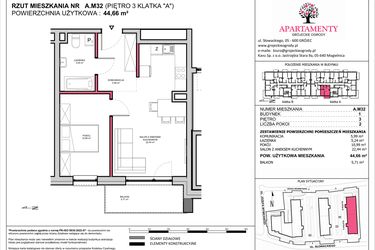 Rzut - Mieszkanie na sprzedaż 2 pokoje o powierzchni 44,66 m² - numer A.32 w Apartamenty Grójeckie Ogrody