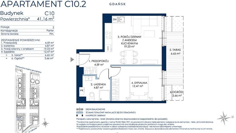 Rzut - Mieszkanie na sprzedaż 2 pokoje o powierzchni 40,83 m² - numer C10.2 w Sol Marina etap III