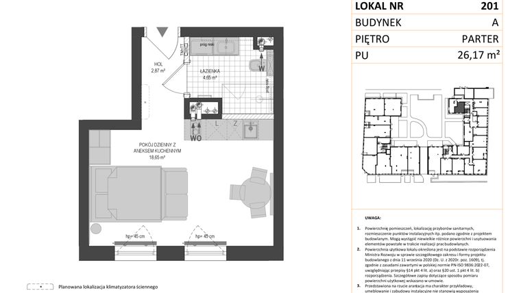 Rzut - Mieszkanie na sprzedaż 1 pokój o powierzchni 26,17 m² - numer A.201 w Esencja - Apartamenty inwestycyjne