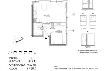Rzut - Mieszkanie na sprzedaż 2 pokoje o powierzchni 46,92 m² - numer B.2.2.1 w Atut III