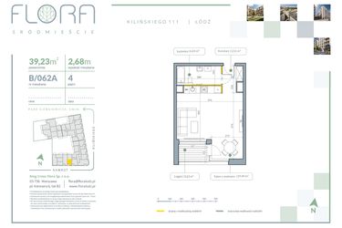 Rzut - Mieszkanie na sprzedaż 1 pokój o powierzchni 39,23 m² - numer B.62A w Flora Śródmieście