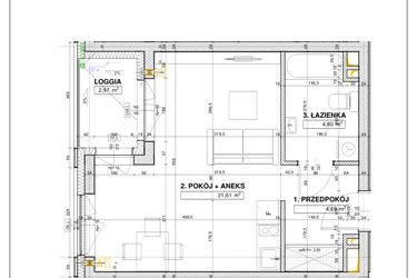 Rzut - Mieszkanie na sprzedaż 1 pokój o powierzchni 31,1 m² - numer B17 w Nowe Centrum Południowe etap IV
