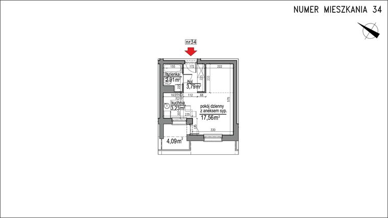 Rzut - Mieszkanie na sprzedaż 1 pokój o powierzchni 27,49 m² - numer 3m.34 w Osiedle Rytm etap 2