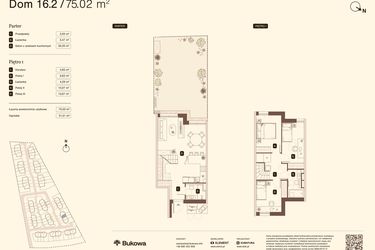 Rzut - Mieszkanie na sprzedaż 4 pokoje o powierzchni 75,02 m² - numer 16.2 w Bukowa
