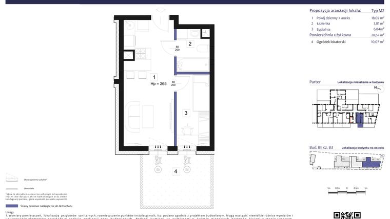 Rzut - Mieszkanie na sprzedaż 2 pokoje o powierzchni 28,67 m² - numer B3 – M0.3 w Primacasa