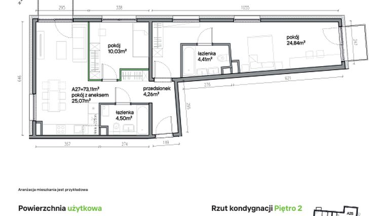 Rzut - Mieszkanie na sprzedaż 3 pokoje o powierzchni 73,11 m² - numer A27 w Traugutta Vita