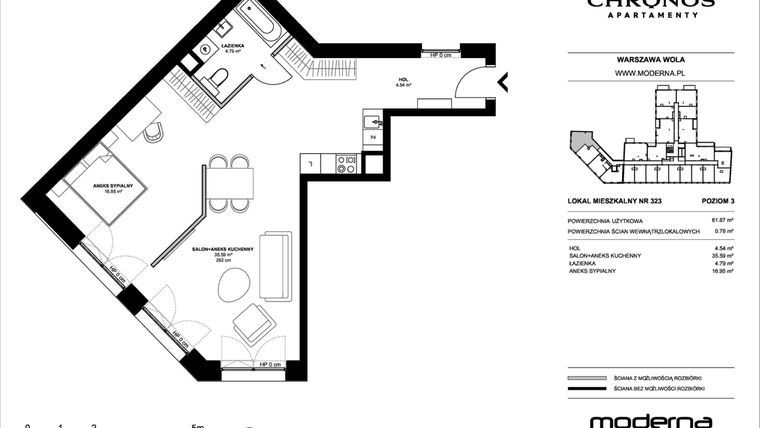 Rzut - Mieszkanie na sprzedaż 2 pokoje o powierzchni 61,87 m² - numer 323 w Chronos etap II