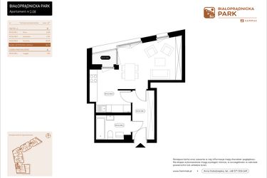Rzut - Mieszkanie na sprzedaż 1 pokój o powierzchni 36,73 m² - numer 2.08 w Białoprądnicka Park