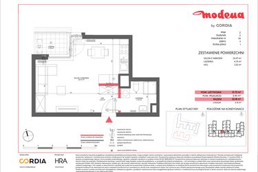 Rzut - Mieszkanie na sprzedaż 1 pokój o powierzchni 31,73 m² - numer A.116 w Modena II