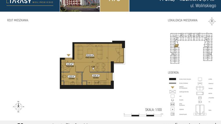 Rzut - Mieszkanie na sprzedaż 1 pokój o powierzchni 34,77 m² - numer CM75 w Diamentowe Tarasy